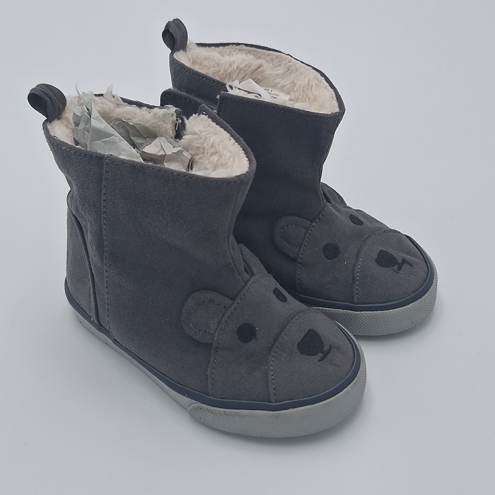 Gymboree Bear Face Kids Boots Gray Black